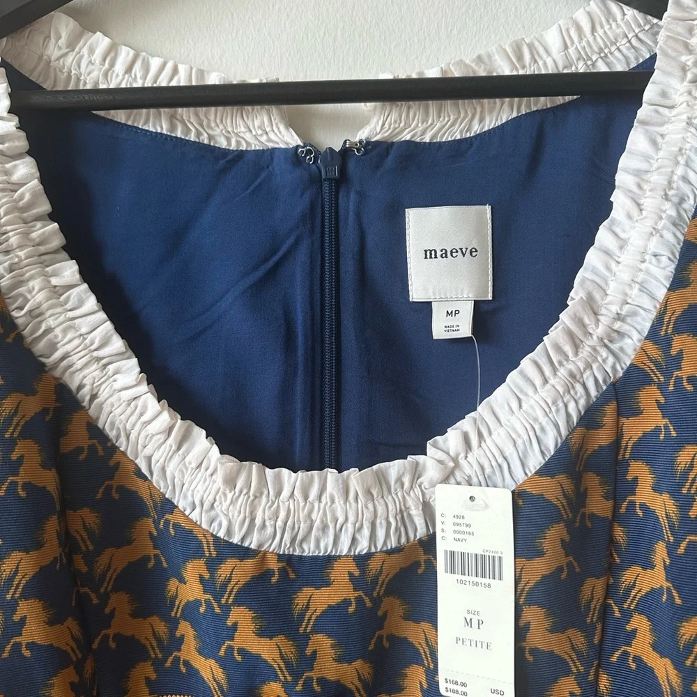 Maeve Navy and Brown Horse Pattern Twofer Mini Dress - Picture 4 of 6
